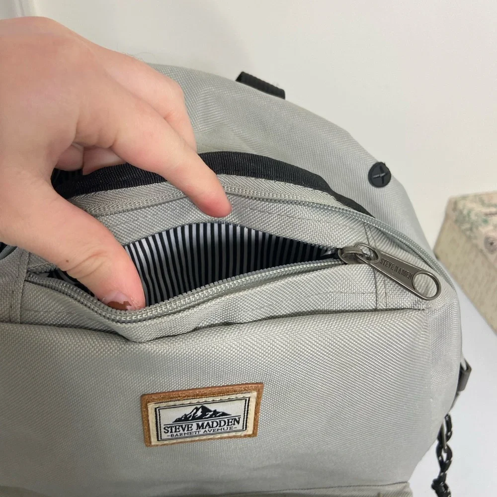 Steve Madden Barnett Avenue gray canvas pocket adjustable strap lined‎ backpack
